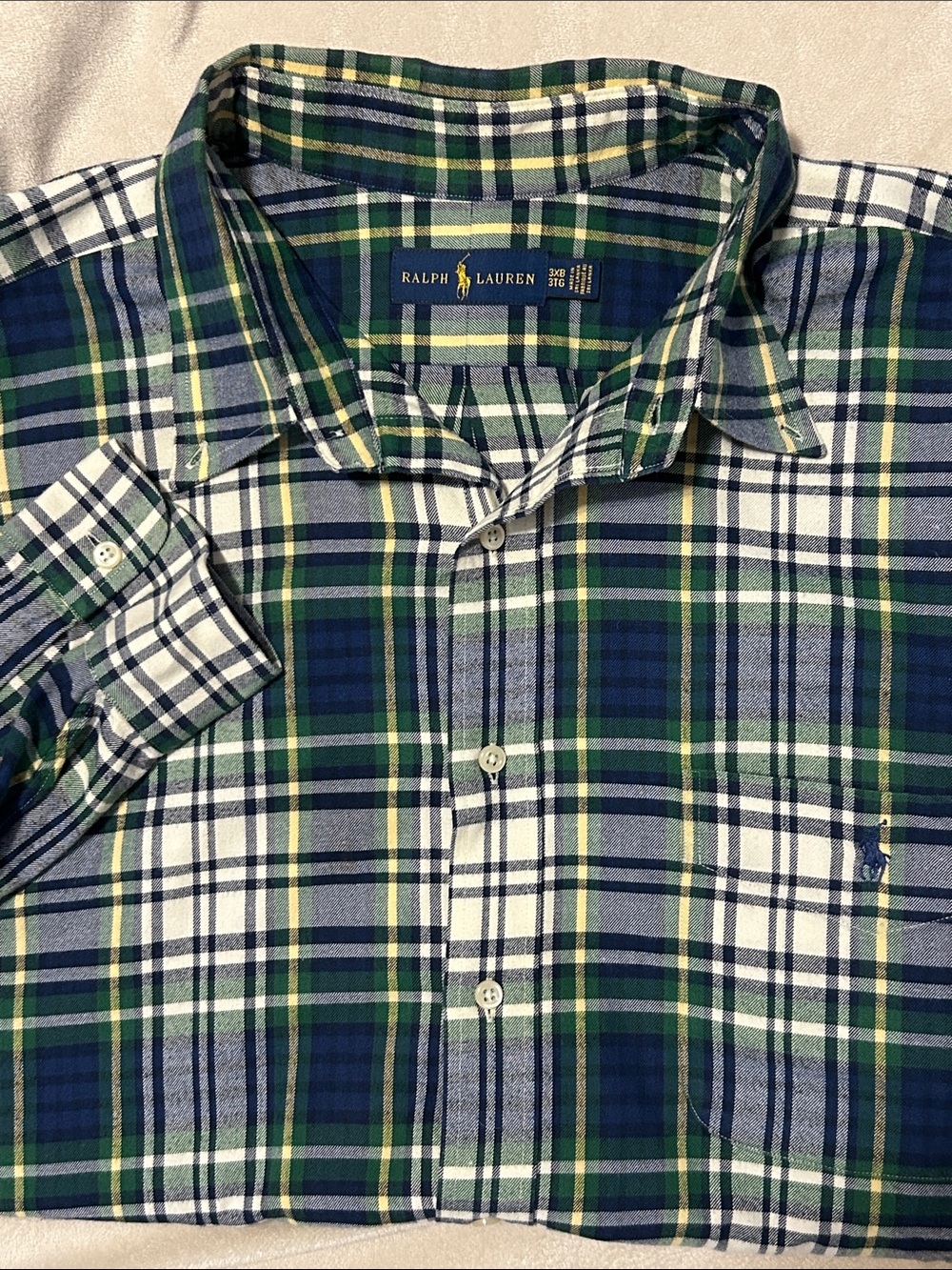 Polo Ralph Lauren Mens 3XB Big & Tall Plaid Long Sleeve Button Down Shirt Green